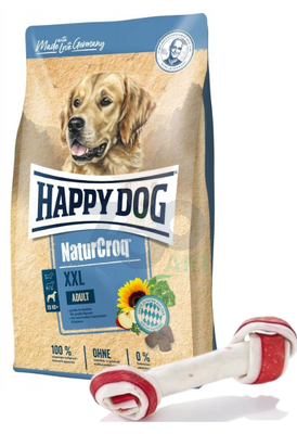  Happy Dog NaturCroq Adult XXL 15 kg + MACED Kość Wiązana Biała Bekon 16cm