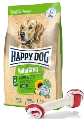  Happy Dog NaturCroq Jagnięcina i ryż 15kg + MACED Kość Wiązana Biała Bekon 16cm
