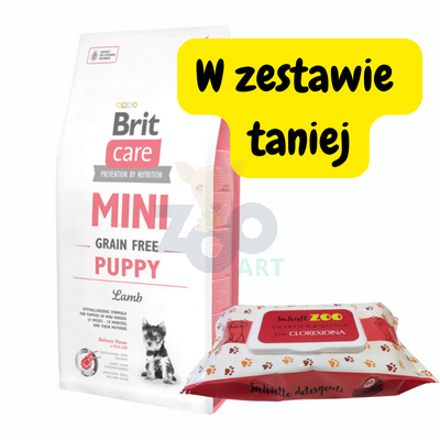 BRIT CARE Mini Grain-Free Puppy Lamb 400g + chusteczki pielęgnacyjne 50szt (chlorheksydyna)