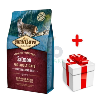 CARNILOVE Cat Salmon Sensitive & Long Hair 6kg + niespodzianka dla kota GRATIS!