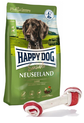 Happy Dog Supreme Sensible New Zeland 12,5kg + MACED Kość Wiązana Biała Bekon 16cm