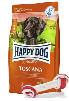 Happy Dog Supreme Toscana 12,5kg + MACED Kość Wiązana Biała Bekon 16cm