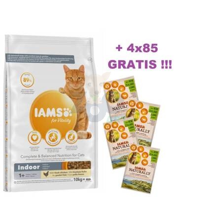 IAMS-Sucha karma for Vitality Indoor dla dorosłych i starszych kotów niewychodzących z domu, kurczakiem 10kg + 4x85g GRATIS !!! 