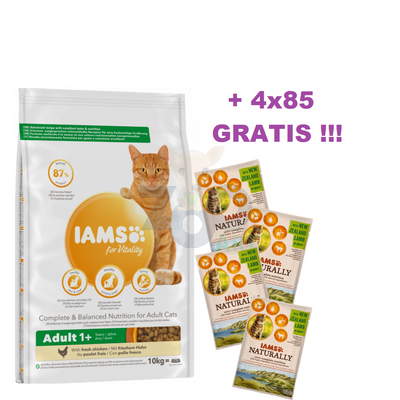 IAMS-Sucha karma for Vitality dla dorosłych kotów,ze świeżym kurczakiem 10kg + 4x85g GRATIS !!! 