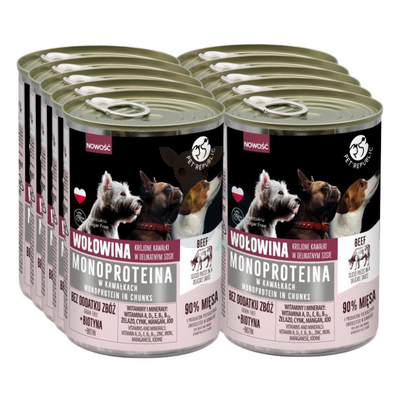 PetRepublic karma monoproteinowa wołowa dla psa, kawałki w  sosie 10x400g