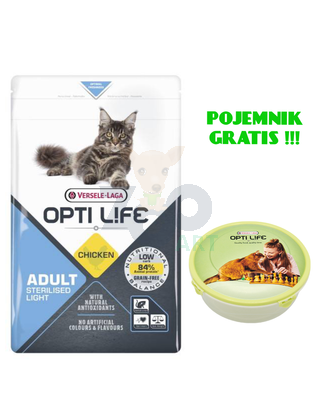 VERSELE-LAGA OPTI LIFE Cat Sterilised/Light 1kg - karma dla dorosłych, sterylizowanych kotów + POJEMNIK GRATIS !!! 