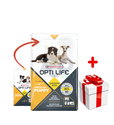 VERSELE-LAGA Opti Life Puppy Medium 1kg - z kurczakiem - dla szczeniąt średnich ras + niespodzianka dla psa GRATIS!