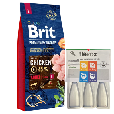 BRIT Premium By Nature Adult L 15kg + Flevox 3 pipety dla dużych psów (8/2024)