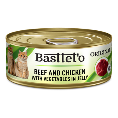 Basttet'o Original Wołowina z kurczakiem i warzywami w galarecie dla kotów 85g (puszka)