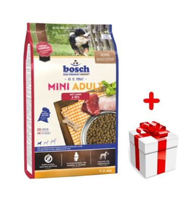 Bosch Adult Mini Lamb & Rice, jagnięcina i ryż (nowa receptura) 1kg  + niespodzianka dla psa GRATIS!