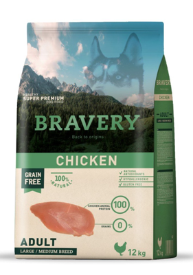 Bravery Grain Free Adult Medium Large Chicken 12kg