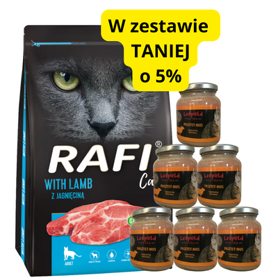 DOLINA NOTECI Rafi Cat karma sucha dla kota z jagnięciną 7kg + Leopold Pasztetowy mus 6x330g