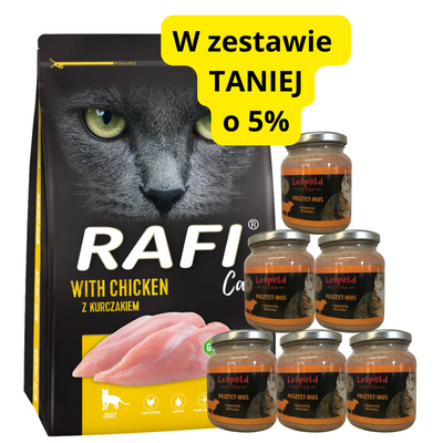 DOLINA NOTECI Rafi Cat karma sucha dla kota z kurczakiem 7kg + Leopold Pasztetowy mus 6x330g