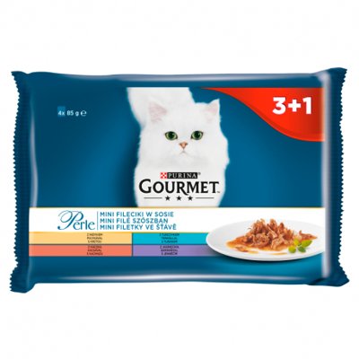 GOURMET Perle karma dla dorosłych kotów Mini Fileciki w sosie 4x85g