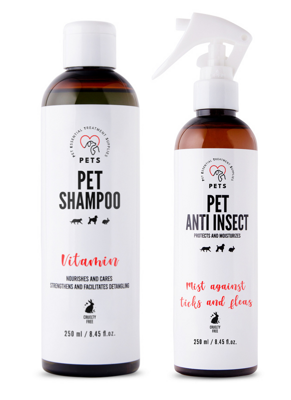 PET Shampoo Vitamin_Szampon Witaminowy 250ml Odżywczy i pielęgnujący + PETS ANTI INSECT - skuteczna ochrona przeciw kleszczom, pchłom oraz innym owadom 250ml