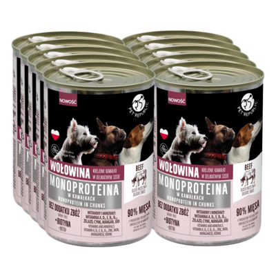 PetRepublic karma monoproteinowa wołowa dla psa, kawałki w  sosie 10x400g