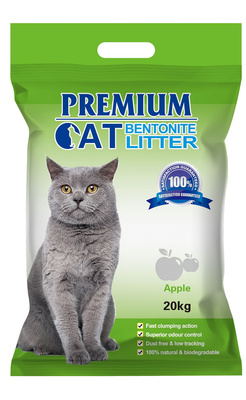 Premium Cat Żwirek Bentonitowy Zbrylający - Jabłkowy dla kota 20kg