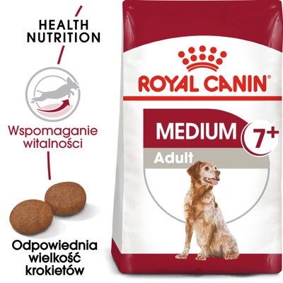 ROYAL CANIN Medium Adult 7+ karma sucha dla psów dojrzałych od 7. do 10. roku życia, ras średnich 14,9kg\Opakowanie uszkodzone (2320) !!! 