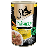  SHEBA puszka 400 g Nature's Collection – mokra pełnoporcjowa karma dla dorosłych kotów, koktajl drobiowy z wątróbką i olejem z ryb z przybraniem z marchewki, w terynie