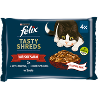 FELIX Tasty Shreds Karma dla dorosłych kotów wiejskie smaki w sosie 4x80g 