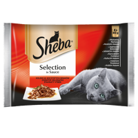 SHEBA saszetka 4x85g Selection in Sauce Soczyste Smaki - mokra karma dla kotów w sosie (z wołowiną, z jagnięciną, z kurczakiem, z indykiem)