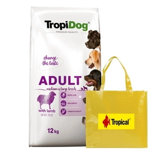 TROPIDOG premium adult medium & large breed jagnięcina z ryżem 12kg + Torba na zakupy GRATIS