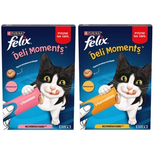 Felix Deli Moments Kremowe przekąski dla kotów z kurczakiem/ z łososiem  2x(4x10g)
