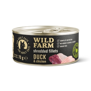 WILD FARM Fillets Duck&Chicken 70g - bezzbożowa mokra karma dla kota, filet w bulionie