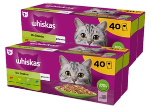 WHISKAS Adult saszetki 80 x 85 g Mix Smaków - mokra karma dla dorosłego kota, w galaretce (kawałki z: wołowiną, kurczakiem, łososiem, tuńczykiem)