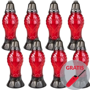LUKS Znicz nagrobkowy czerwony 343KT 30cm 8szt + zapalarka gazowa GRATIS !!!