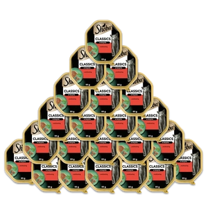 SHEBA Classics tacka 22x85 g – mokra karma pełnoporcjowa dla dorosłych kotów, z wołowiną, w terynie