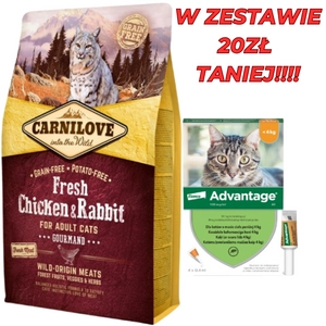 Carnilove Fresh Chicken Rabbit Adult Cat 6 kg  +  Advantage - dla kotów (0,4mlx4) *roztwór* blister