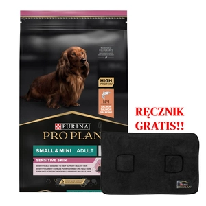 PRO PLAN Sensitive Skin Small & Mini Adult Karma dla psów bogata w łososia 7kg + Ręcznik dla psa GRATIS!!