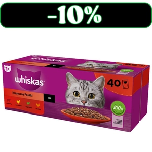 WHISKAS Adult saszetki 40 x 85 g Klasyczne Posiłki - mokra karma dla dorosłego kota, w sosie (kawałki z: wołowiną, kurczakiem, jagnięciną, drobiem)