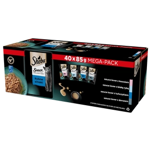SHEBA Sauce Collection Rybne Smaki saszetki 40x85 g – mokra karma pełnoporcjowa dla dorosłych kotów, w sosie