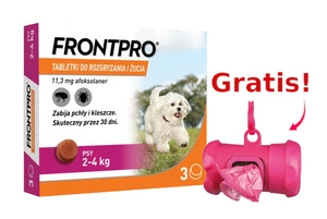 Frontpro tabletki na pchły i kleszcze S 11,3mg 2-4kg x 3tabl + Frontline Dozownik na woreczki GRATIS!