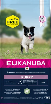 EUKANUBA Puppy&Junior Small/Medium Lamb&Rice 12kg +2kg GRATIS