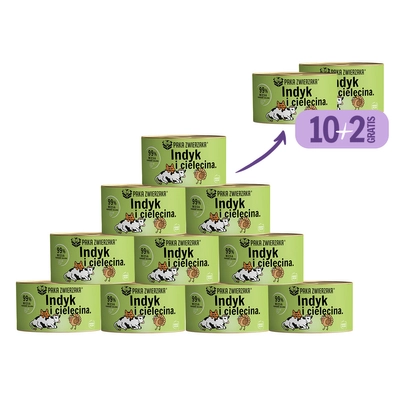 Paka Zwierzaka- karma mokra dla kota Indyk i cielęcina 10x200g+2 szt GRATIS !!! 