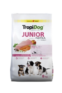 TROPIDOG Premium Junior Small and Medium Breeds bogaty w indyka i ryż 8kg