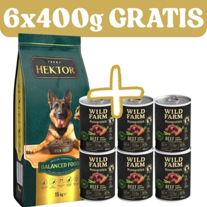 HEKTOR BALANCED Adult 15kg + WILD FARM Monoprotein Beef 6x400g GRATIS!!!