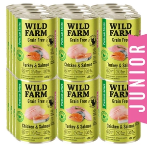 WILD FARM Premium Grain Free Turkey and Salmon / Chicken and Salmon Junior 24x400g  - bezzbożowa karma dla kociąt