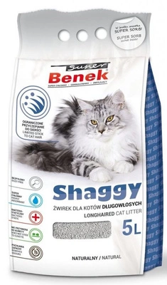 SUPER BENEK Żwirek Shaggy - Żwirek dla kotów długowłosych  5L -4,3kg \ Opakowanie uszkodzone (4225) !!! 