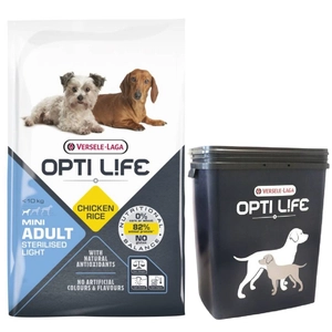 VERSELE-LAGA Opti Life Adult Light Mini 7,5kg - z kurczakiem - dla małych ras + Versele Laga Optilife Pojemnik GRATIS!