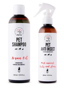 PET Shampoo Argan Oil_Szampon Arganowy 250ml Hypoallergenic + PETS ANTI INSECT - skuteczna ochrona przeciw kleszczom, pchłom oraz innym owadom 250ml