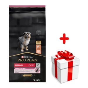 Purina Pro Plan Medium Puppy Sensitive Optiderma, łosoś i ryż 12kg   + niespodzianka dla psa GRATIS!