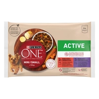 Purina One Mini Active Karma dla psów z wołowiną z ziemniakami i kaczką z makaronem 4 x 85g