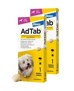 ELANCO 2xAdTab 112mg tabletki na pchły i kleszcze dla psów >2,5-5,5 kg