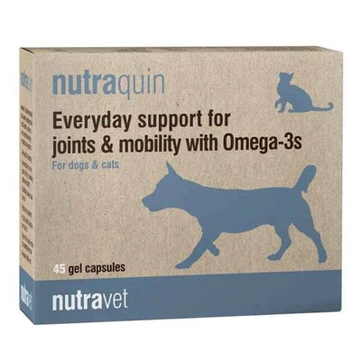 NUTRAVET Nutraquin For Dogs & Cats 45kaps- zapewnia szybkie wsparcie dla zwierząt cierpiących na sztywność stawów