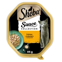 SHEBA Sauce Collection tacka 85 g – mokra karma pełnoporcjowa dla dorosłych kotów, frykasy z indykiem i warzywami, w sosie