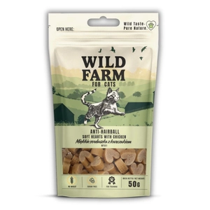 WILD FARM anti-hairball miękkie serca z kurczaka 50g przysmak dla kota